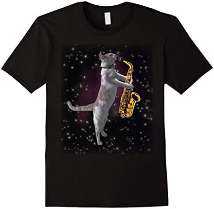 Men's Cat Playing Saxophone Shirt | Cats In Space Playing Sax  Medium Black