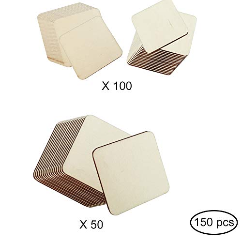 Sweieoni Holzscheiben 150 Stück Holz Quadrate Scheiben Baumscheiben Holzplättchen Holz-Quadrate Holzplättchen zum… – Bild 4