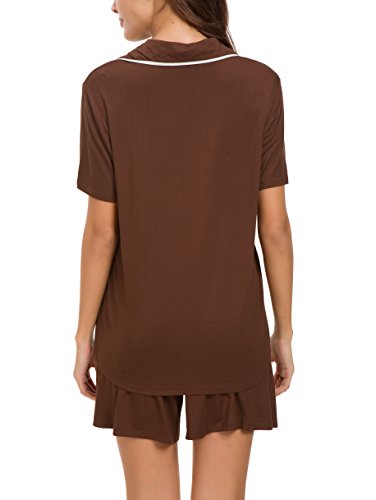 Invug Women Short Sleeve Nightwear Shirts Shorts Pajama Set Sleepwear Loungewear Brown L