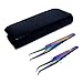 SET OF 2 Stainless Steel Multi Titanium Rainbow Color 3D Eyelash Extension Tweezers Pro Straight angled + Strong Curved Fine Point (A2Z)