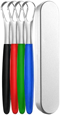 Tongue Scaper Cleaner for Adults BANLANA, Surgical Grade Stainless Steel with Non-slip Grip Tongue Scraping Brush for Oral Hygiene Care Fresh Breath with Travel Case (Set of 4)