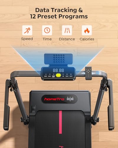 HomeTro Folding Treadmill with 7% Incline, 2-in-1 Walking Pad and Under Desk Treadmill for Home Office, Adjustable Handrail & Detachable Desk Board, Quiet 3.0 HP Motor, App & Remote Control