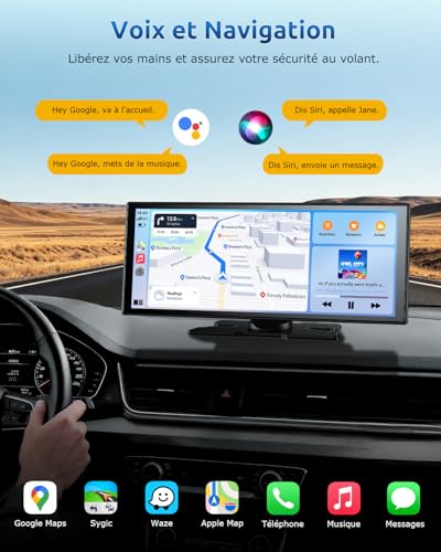 ESSGOO CarPlay Voiture, Supporte CarPlay sans Fil et Android Auto, Écran Tactile IPS 11,3 Pouces, Caméra Avant 4K et Caméra de Recul 1080P, Bluetooth 5.3, GPS, FM, AUX, Mirror Link