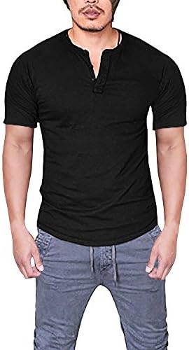 Daomumen Mens Henley T-Shirts Long Sleeve Crew Neck with Button Slim Fit Plain Color Cotton Tops