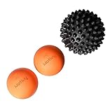 Lacrosse massage ball (3) – 2 Lacrosse Roller Deep Tissue Massage Balls & 1 Spike Ball – Ideal Myofascial Release & Trigger Point Activation Tool – Ideal for foot, Shoulder, Back, etc – Bonus Bag
