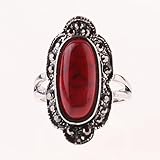 Ca Women's Synthetic-Turquoise Flower Shape Gem Alloy Ring Red