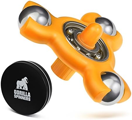 Gorilla Spinners - Orange Upgraded High Speed Fidget Spinner Toy with 3 Stainless Steel Balls and Spinning Top Attachment in Premium Metal Gift Box