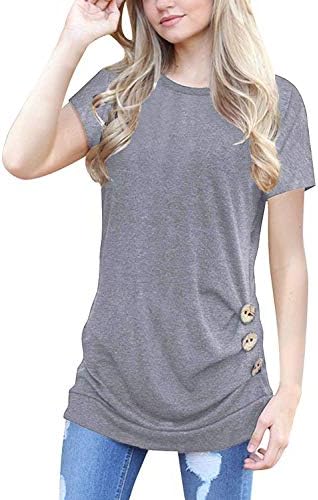 Women's Casual Cotton Basic Tee Shirts with Side Button Trim Under Scrub Tops