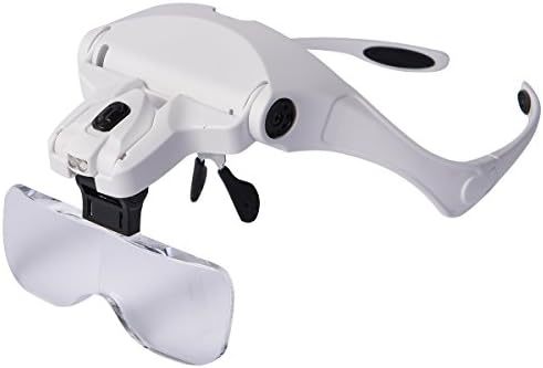 Hansong Head Mount Magnifying Glass With LED Light Professional Jeweler's Loupe Watch Repair Magnifier 5 Replaceable Lenses: 1X 1.5X 20X 2.5X 3.5 (9892B2)