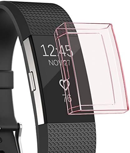 Screen Protector for Fitbit Charge 2 Case, Ultra Slim Soft Full Cover TPU Protective Casing Scratch Proof Transparent Frame Shell Accessories for Fitbit Charge 2 Watch (Pink)