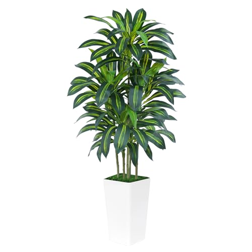 Keeplush Kunstpflanze Dracaena Pflanze 180cm mit Weißem Pflanzgefäß, Künstliche Pflanzen groß wie echt mit 108 Blätter, Kunstbaum groß für Innendekor Wohnzimmer Schlafzimmer Büro Garten Haus Decor