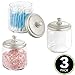 mDesign Glass Bathroom Vanity Storage Organizer Canisters Jars for Cotton Balls, Swabs, Makeup Sponges, Bath Salts, Hair Ties, Jewelry - 3 Pack - Clear/Satin