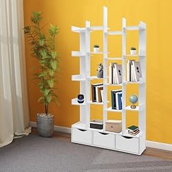 Tall Book Organizer, 5 Tier Wood Bookshelf with 13