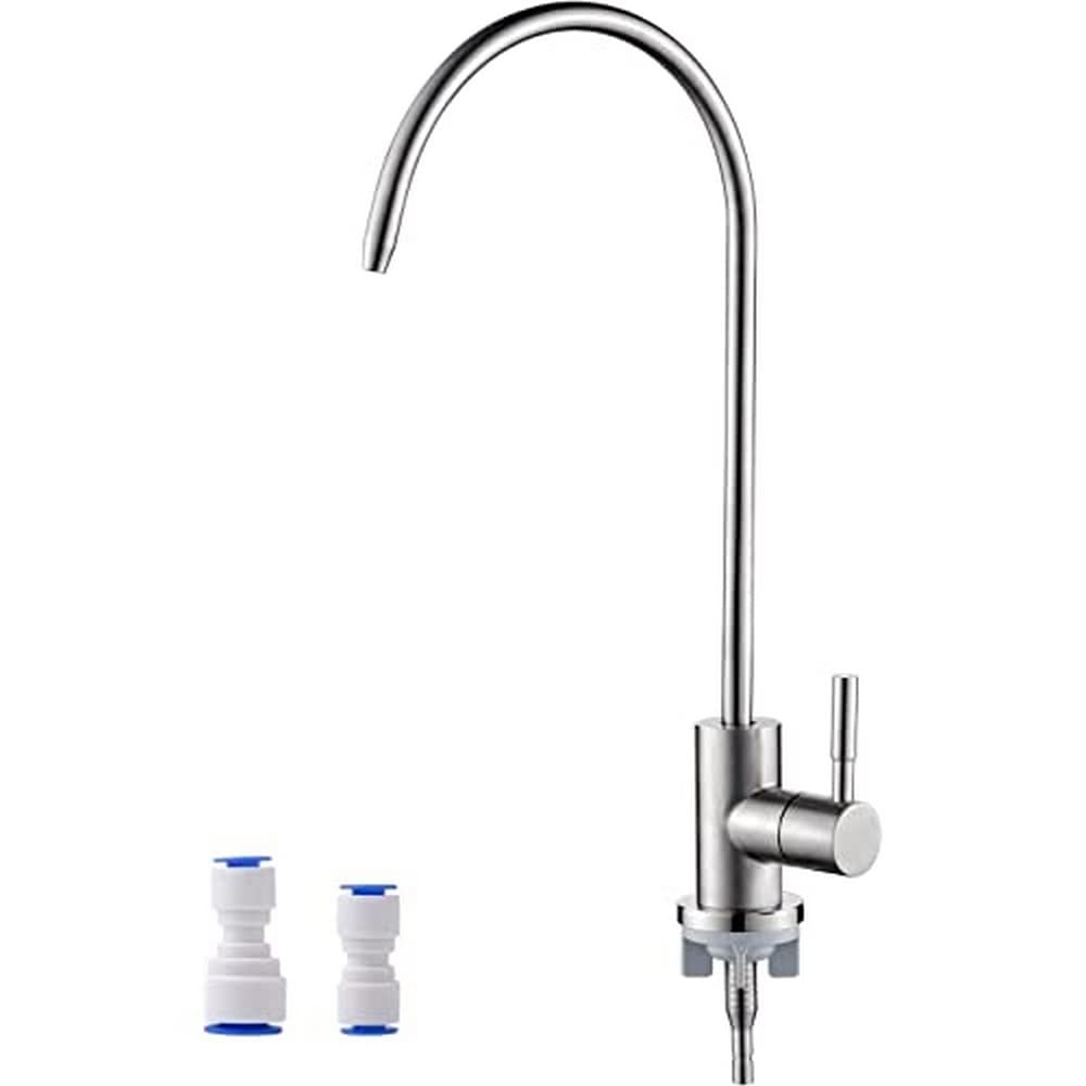 Ibergrif M22301A Drinking Water Filter Kitchen Tap,304 Stainless Steel Modern Single Lever Home Water Filter Faucet for UK, 360° Swivel, Reverse Osmosis Faucet with 2 Tap Adapter, Silver