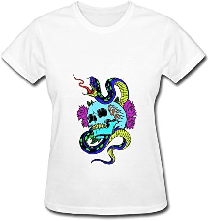 Orchard Plazza Women's Colored Snake Skull cotton tee shirt white