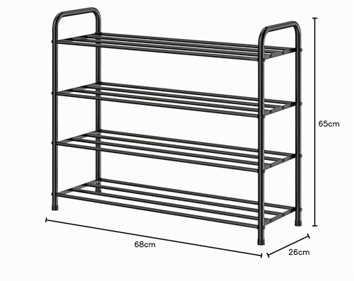 FANHAO Enhanced 4 Tier Stainless Steel Shoe Rack, Shoe Rack Organizer for 12-16 Pairs of Shoes, for Living Room, Wardrobe, Hallway, 68 x 26 x 65 cm (Matt Black)