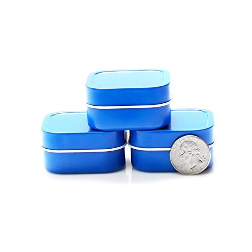 24 Piece Mimi Pack 2oz Shallow Square Tin Can Solid Top Lid Steel Containers For Favors, Spices, Balms, Gels, Candles, Gifts, Storage (Blue) - Thumbnail 3