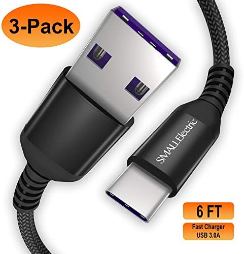 USB Type C Cable 3-Pack 6FT,SMALLElectric Extra Long Sync USB 2.0 Braided Cords USB A to C Fast Charger for Samsung Galaxy S9 Note 8,S8 Plus,Google Pixel,Nintendo Switch,Nexus,LG V30 V20 G6 5,OnePlus