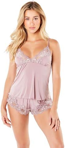 Womens Triangle Lace Cup Cami Top and Boyshort Pajama Sleepwear Set