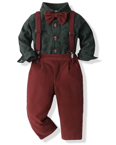 SALNIER Toddler Boy Suit Baby Boys Wedding Dress Outfit Formal Gentleman Clothes Set Dress Shirt Bowtie Suspenders Pants