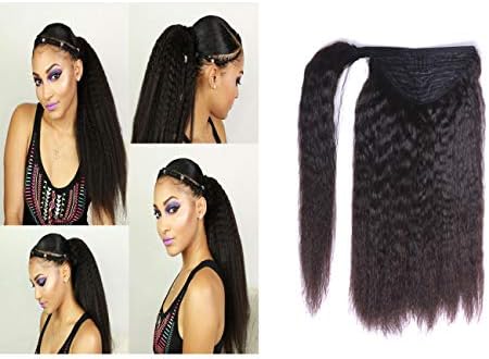 Loxxy Kinkys Straight Human Hair Ponytail Natural Black Hair Extension Wrap Around Yaki Straight Clip In Hair Extensions Human Hair For African And American Black Women One Piece KS Pony 22 Inch