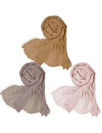 Wobe 3 Pcs Women Soft Cotton Hemp Scarf Shawl Long Scarves, Travel Sunscreen