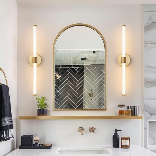 Deyidn Lámparas de tocador de baño dorado espejo LED luz ajustable 22,44 pulgadas moderna lámpara de pared escocesa de 360 ° 20w 3000k luz cálida