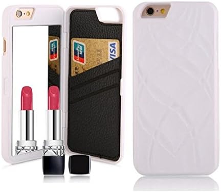 Dollar One Mirror Back Case For iPhone 7 Waterflow Grid Pattern Wallet +Card Slot Cover For Apple iPhone7 (WHITE)