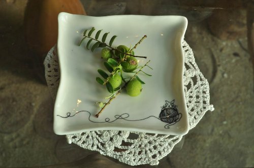 Porcelain Saucer - Cat & Yarn Artwork