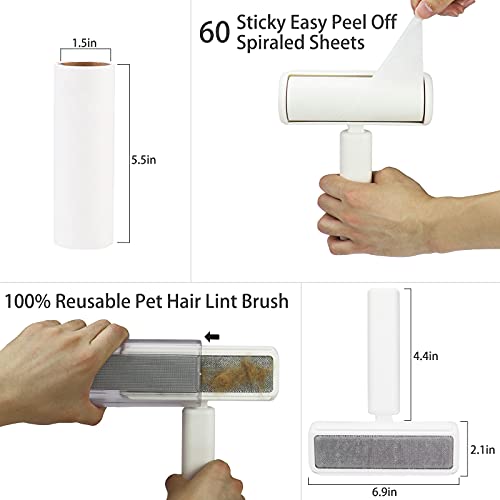 2 in 1 Lint Rollers Pet Hair Remover for Dog Cat Hair Removal, 180 Sheets/3 Refills, with High Density Lint Brush Remover for Couch, Clothes and Carpet, Double Side Multifunctional Pet Hair Remover