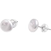 8-10 MM Freshwater Cultured Button Pearl Studs Earrings for Women, Sterling Silver Post Backing