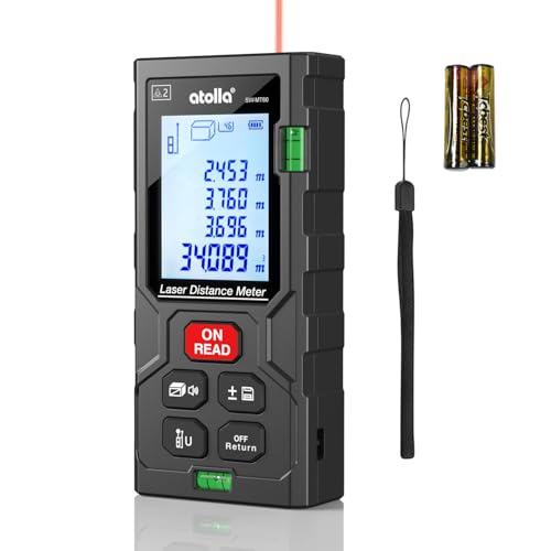 atolla Telémetros Láser 60M Medidor Laser de Distancia Alta Precisión ±2 mm, Distanciometro Laser con LCD Pantalla Almacenamiento de Datos, Medición de Pitagórico/Distancia/Área/Volumen, IP54