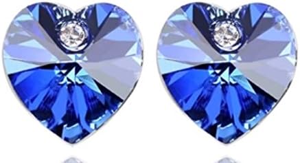 Crystal Heart Stud Earrings Swarovski Element Silver Tone Sapphire