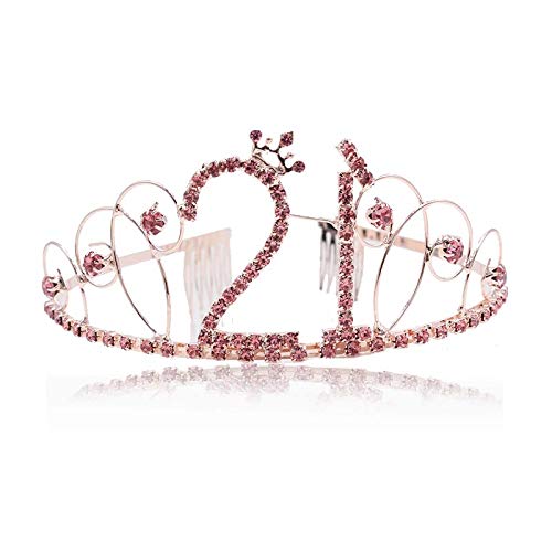 Losuya 21st Birthday Tiara Crown Pink Crystal Princess Crowns Hair Accessories Birthday Deocration