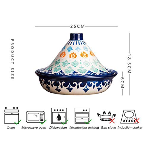 Clay-CasseroleMini-Tagine-PotPainted-Ceramic-Casserole-Clay-Pot-with-LidOriginal-Moroccan-Handmade-Clay-Cooking-DishStovetop-Cookware-for-Slow-Cooking-A-25185cm
