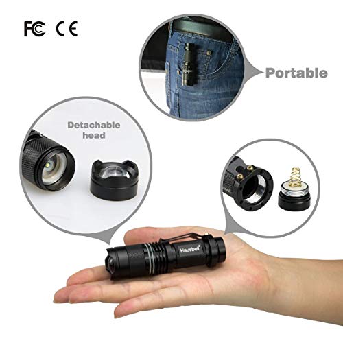HAUSBELL Flashlights, Handheld Flashlights, 7W Mini LED Flashlights, Tactical Flashlights, Zoomable, High Lumen, Water Resistant, 3 Light Modes for Camping, Hiking, Kids, Outdoor 6 Pack