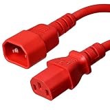 Iron Box C14 Plug to C13 Connector Power Cord, 1 Foot, Red, 10A/250V, 18/3 SJT - IBX-2805-01