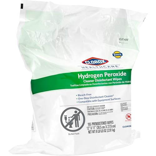 CLOROX HEALTHCARE HYDROGEN PEROXIDE CLEANER DISINFECTANT WIPES, 12″ X 11″, REFILL FOR BUCKET, 185 COUNT (PACKAGE MAY VARY)