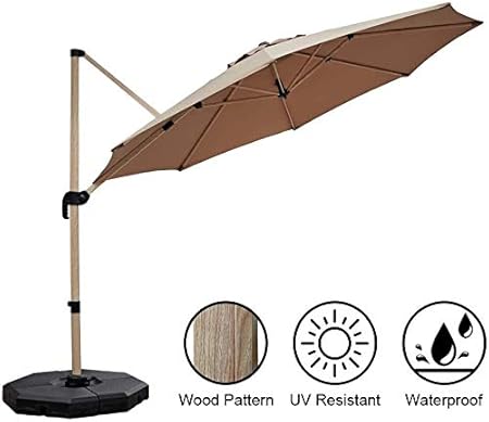 Papajet 11 Ft Offset Cantilever Umbrella Aluminum Garden Patio Umbrella Wood Pattern Outdoor Round Hanging Umbrella With 240g Canopy Cross Base 360 Rotation 7 Lock Positions Adjustment Khaki Amazon Ca Patio Lawn Garden