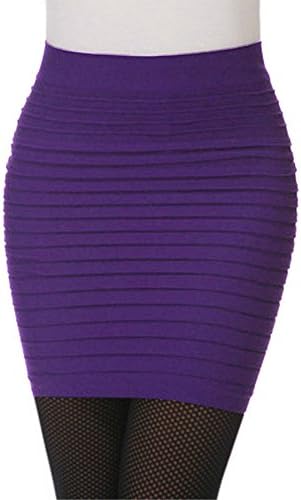 Anna Women's Sexy Slip-On Pleated Stretch Pencil Mini Skirt (Purple)