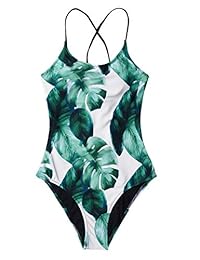 CUPSHE Traje de baño acolchado de una pieza con estampado de hojas tropicales para dama