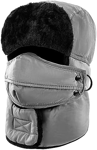 Unisex Gray Winter Trapper Face Mask Waterproof Ski Snow Imported Russian Hat Unisex Warm Russian Style Trapper Hat, Waterproof, Faux Fur  main image 4