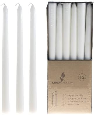 Mega Candles - Unscented 10" Taper Candles - White Set Of 36