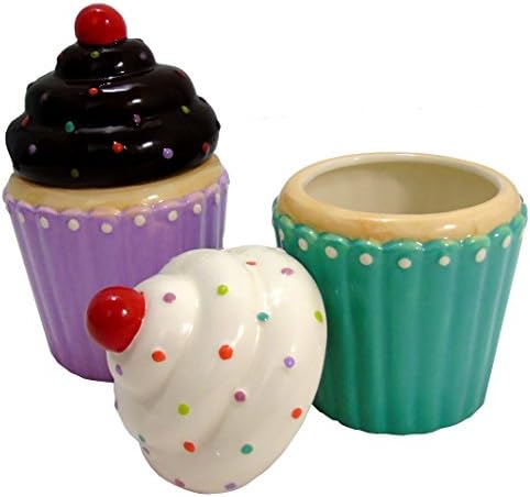Burton and Burton Hand-Painted Ceramic Cupcake Containers With Removable Tops, Set of 2