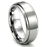 Men's Titanium 8MM Flat High Polish/Brush Finish Wedding Band Ring w/ FREE gift box (Sizes 7 to 13.5)