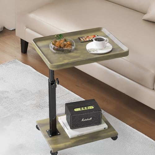 C Table End Table Adjustable Height, 360°Swivel TV Tray Table for Small Spaces, Couch Tables That Slide Under, C Shaped Side Tables with Wheels for Living Room and Bedroom, Bed,Chair, Snack Table