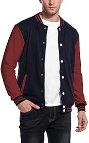 COOFANDY Mens Slim Fit Varsity Baseball Jacket Bomber Cotton Premium Jackets
