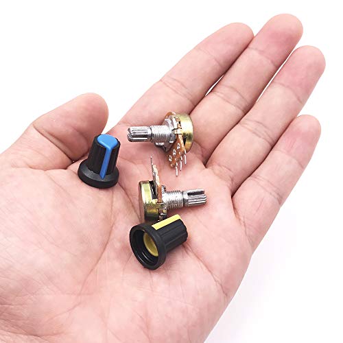 Seloky 20 PCS 10K Ohm Knurled Shaft Linear Rotary Taper Potentiometer with Five Kinds Knob(WH148) Kit