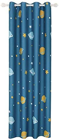 AiFish Grommet Blackout Curtains Blue Space Planet Galax Star Printed Exploration Room Darkening Thermal Insulated Window Treatment Drape Panels for Kids Room Boys Bedroom 1 Panel W52 x L84 inch