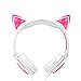 Cat Ear Kids Headphones,DICEKOO Flashing Glowing Cosplay Fancy Cat Ear Headphones Foldable Over-Ear Gaming Headsets Earphone with LED Flash Light for Girls Boys Phone Tablet (Pink-White)